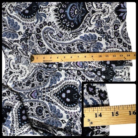 Pink Diamond 3/4 Ruffle Bell Sleeve Top Blouse Paisley Boho Mixed Print Large - Picture 10 of 12